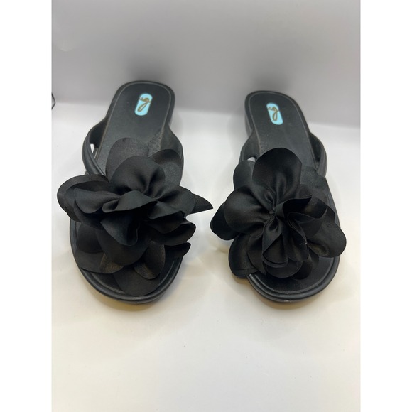 OKA.B Flip Flop thong Sandals Women's Size M Black Flower Petals Wedge‎ Okabashi - Picture 1 of 10